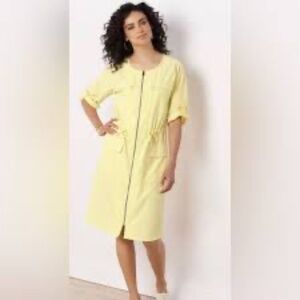 NWT Soft Surroundings Go Lively Traverse Dress Yellow Roll Tab Sleeve Sz L
